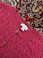 Appleseed's Pink Wool Cable Knit Cardigan - L