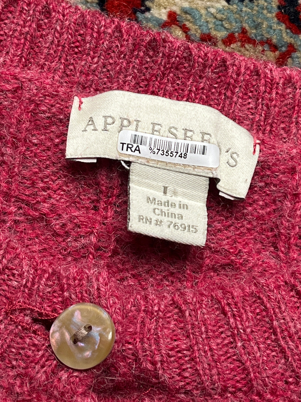 Appleseed's Pink Wool Cable Knit Cardigan - L