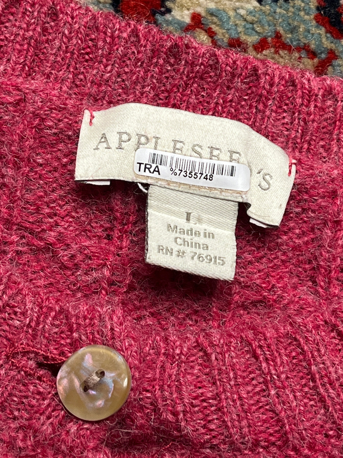 Appleseed's Pink Wool Cable Knit Cardigan - L