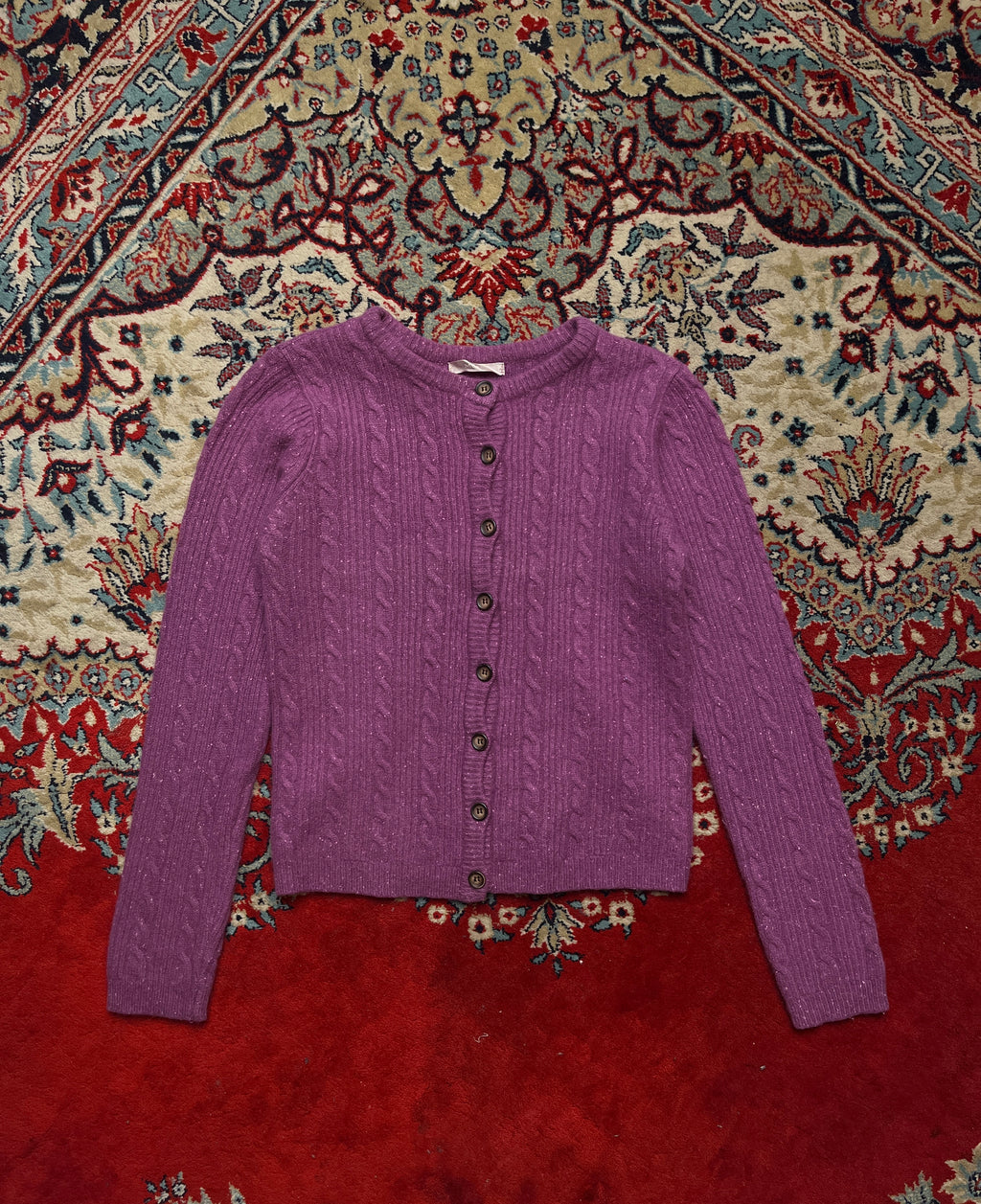 MIJOO Purple Cable Knit Flecked Cardigan - S