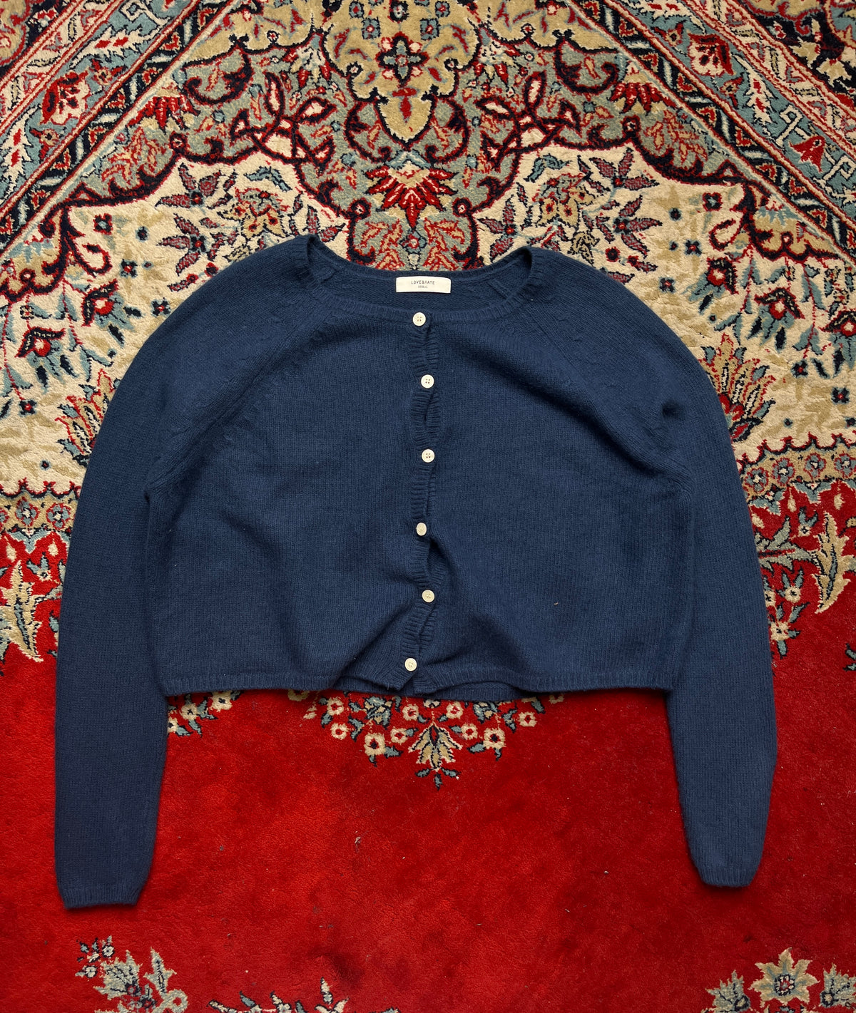 LOVE&HATE Seoul Navy Blue Cropped Knit Cardigan - M