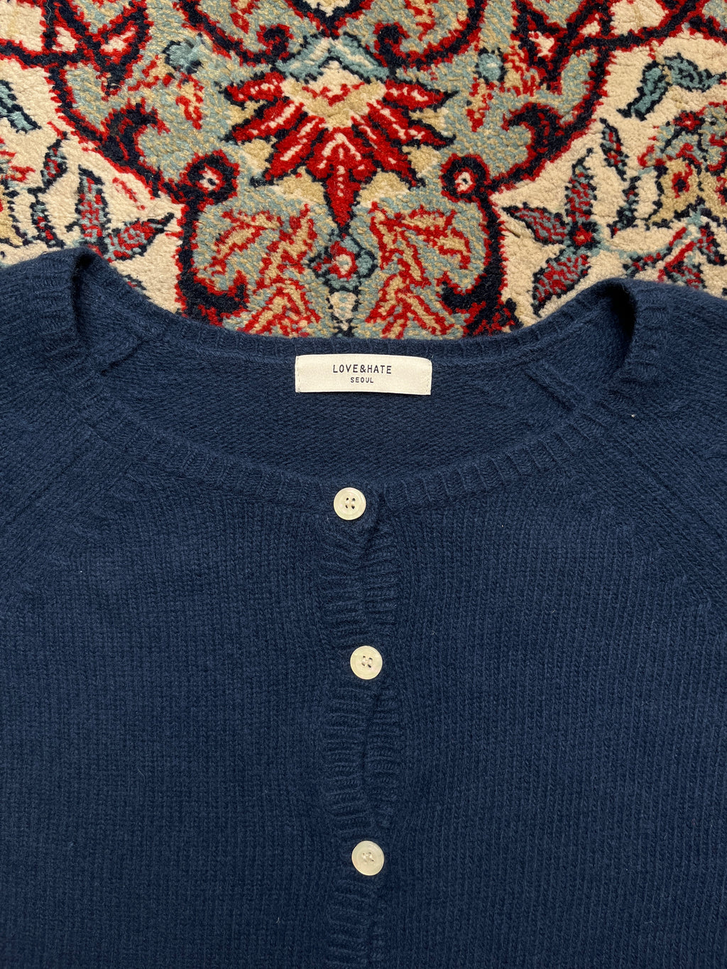 LOVE&HATE Seoul Navy Blue Cropped Knit Cardigan - M