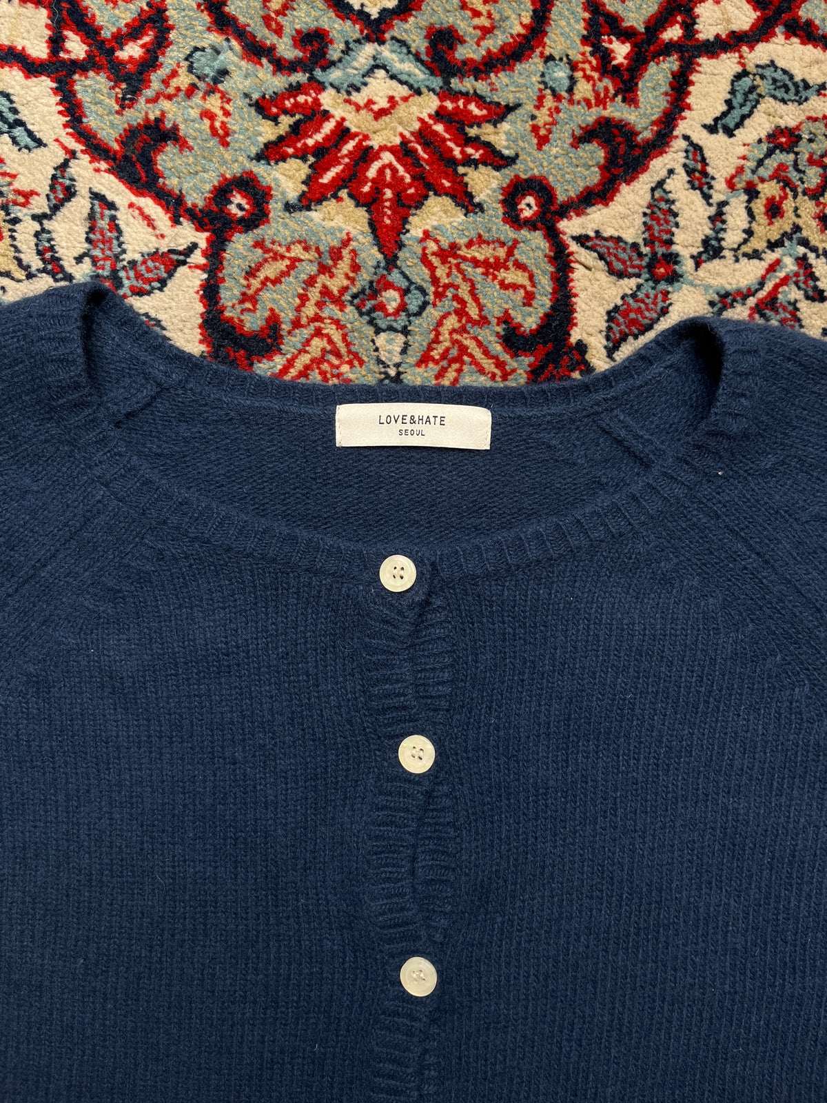 LOVE&HATE Seoul Navy Blue Cropped Knit Cardigan - M