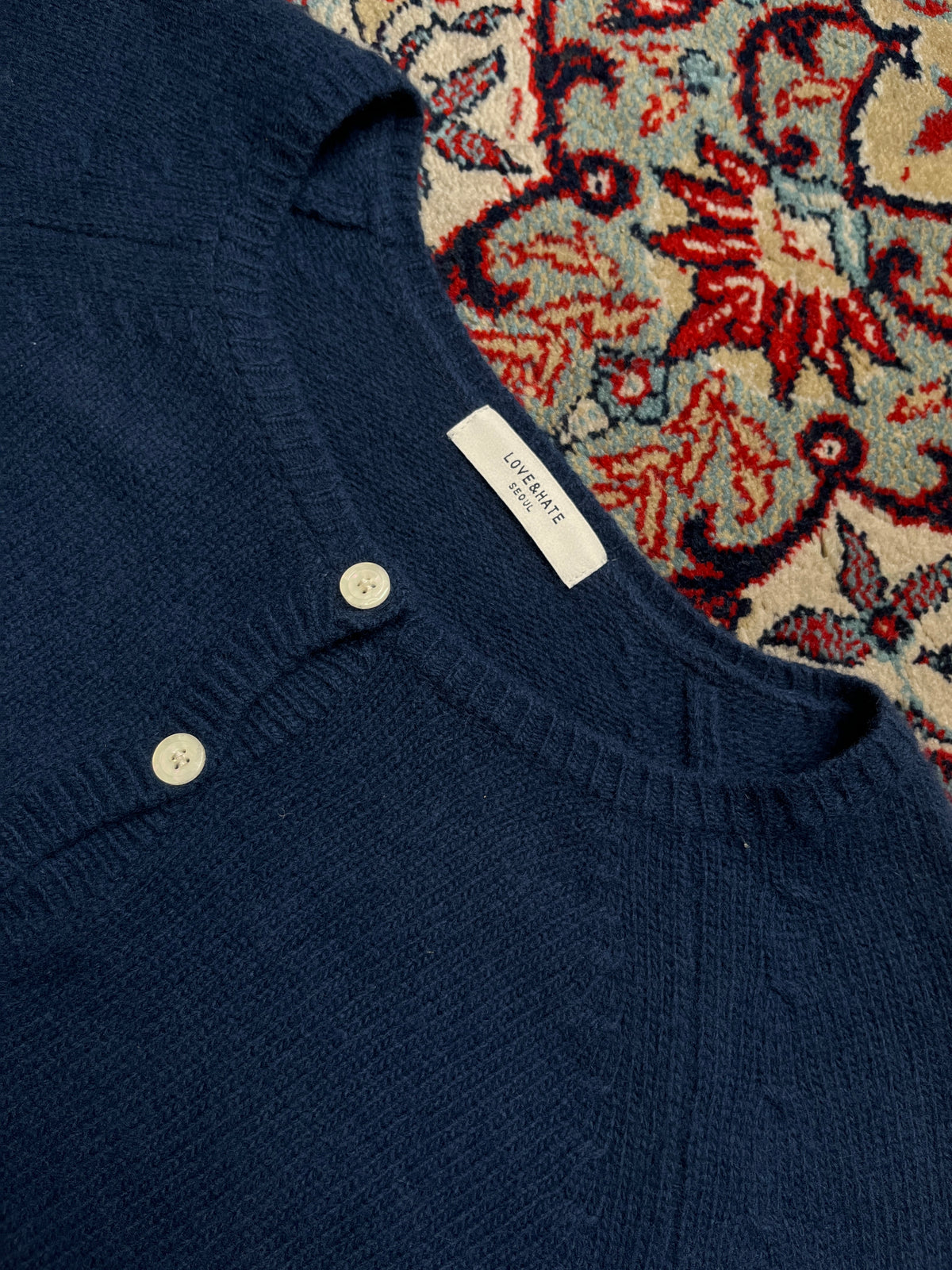 LOVE&HATE Seoul Navy Blue Cropped Knit Cardigan - M