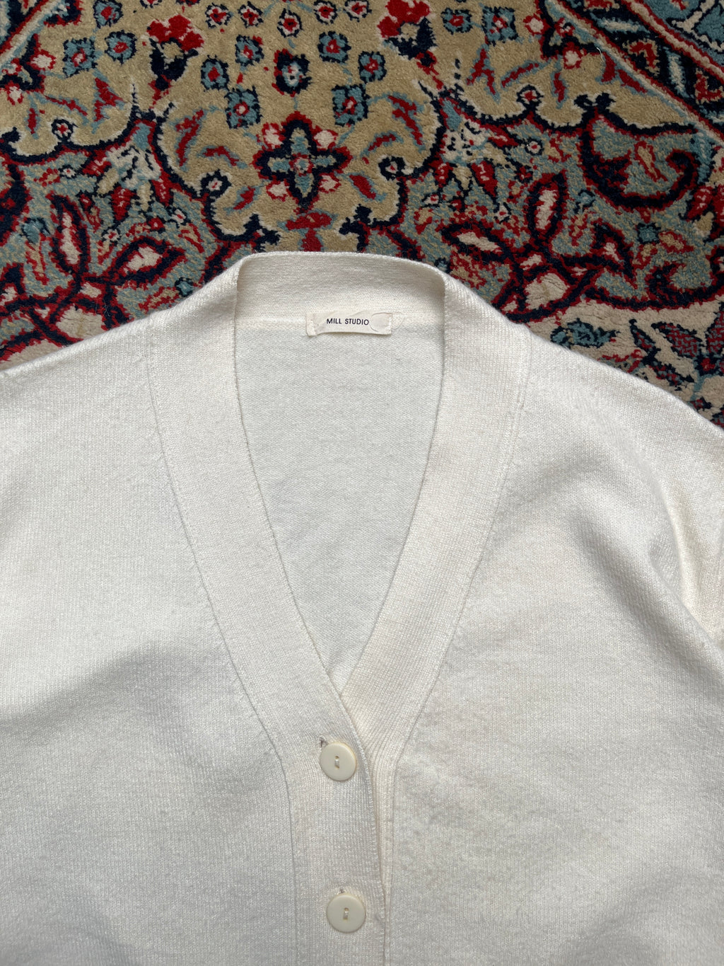 MILL STUDIO Off White Cashmere Blend Knit Cardigan - XL