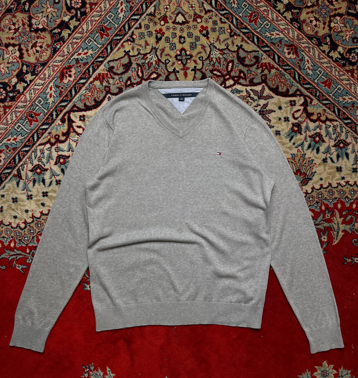 Tommy Hilfiger Heather Grey V-Neck Sweater - L