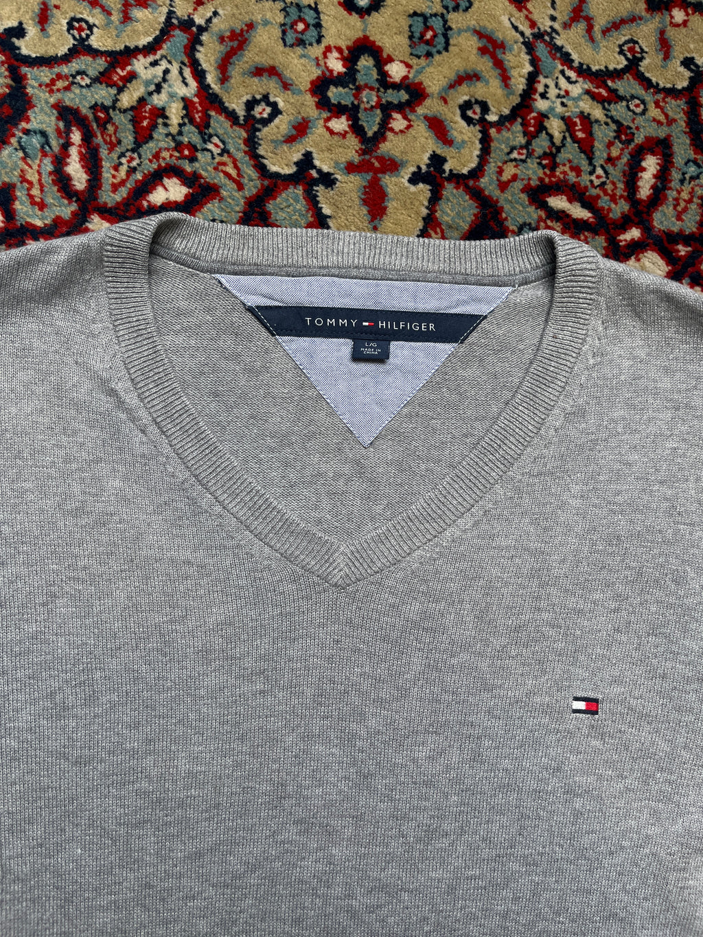 Tommy Hilfiger Heather Grey V-Neck Sweater - L