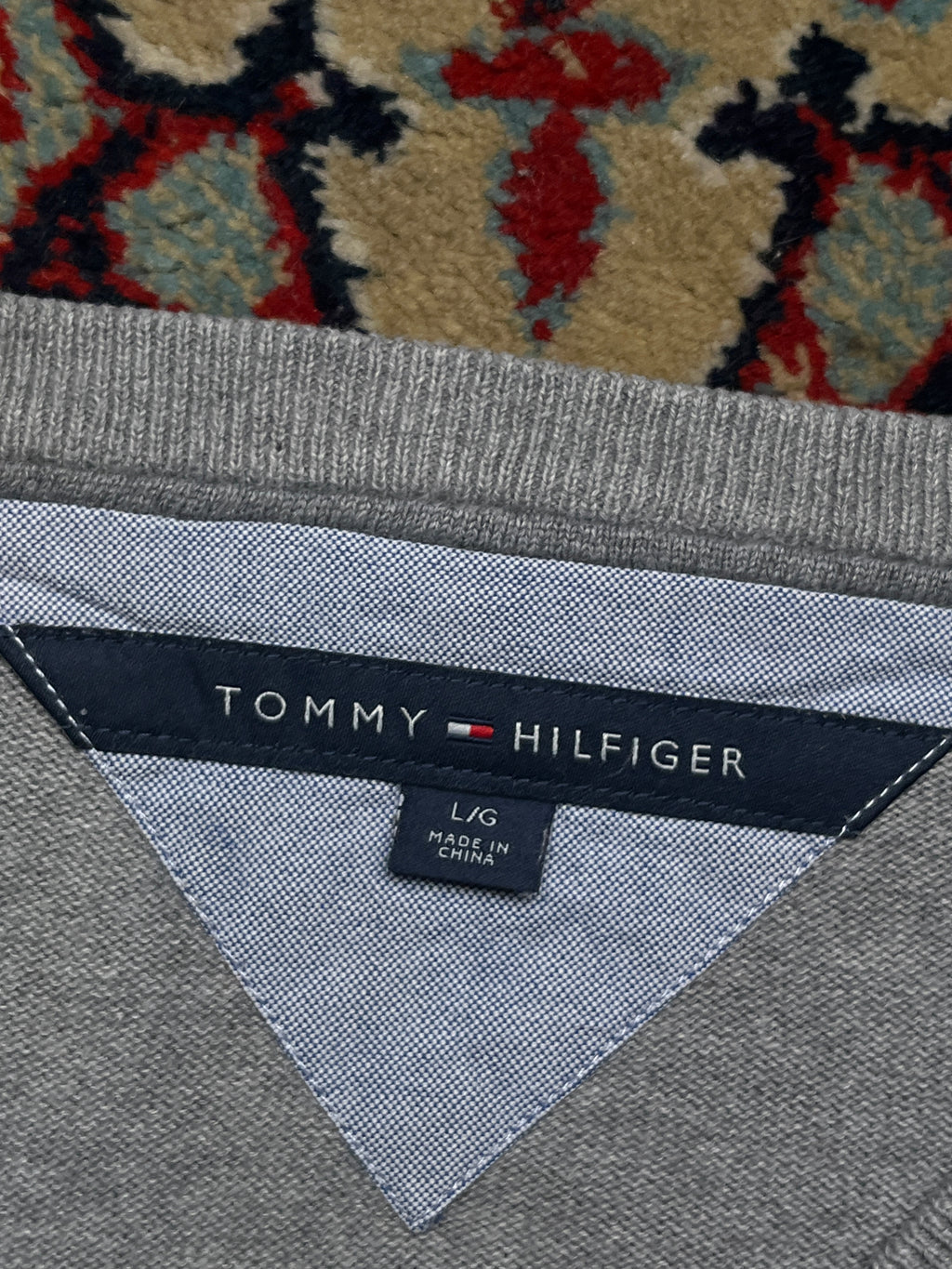 Tommy Hilfiger Heather Grey V-Neck Sweater - L