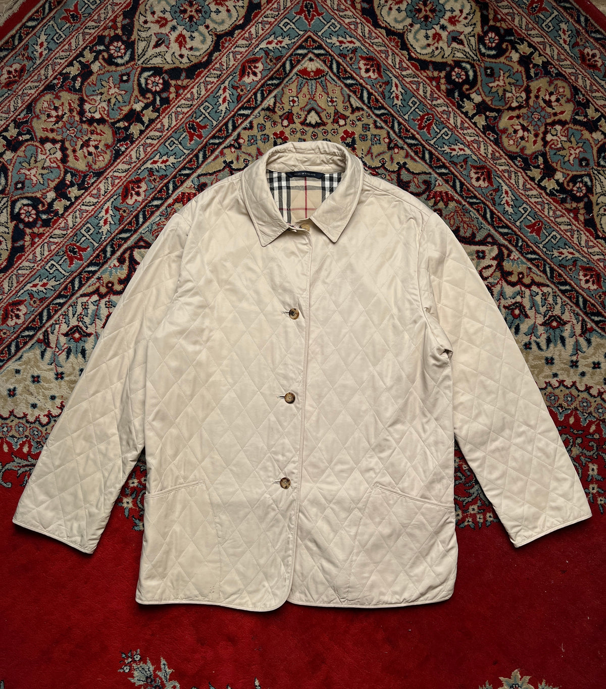 Burberry London Beige Nova Check Lined Diamond Quilted Short Trench Coat - M