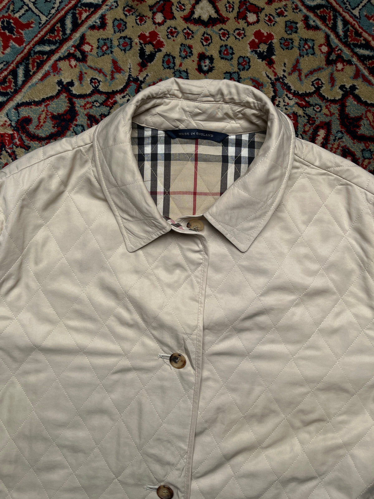 Burberry London Beige Nova Check Lined Diamond Quilted Short Trench Coat - M