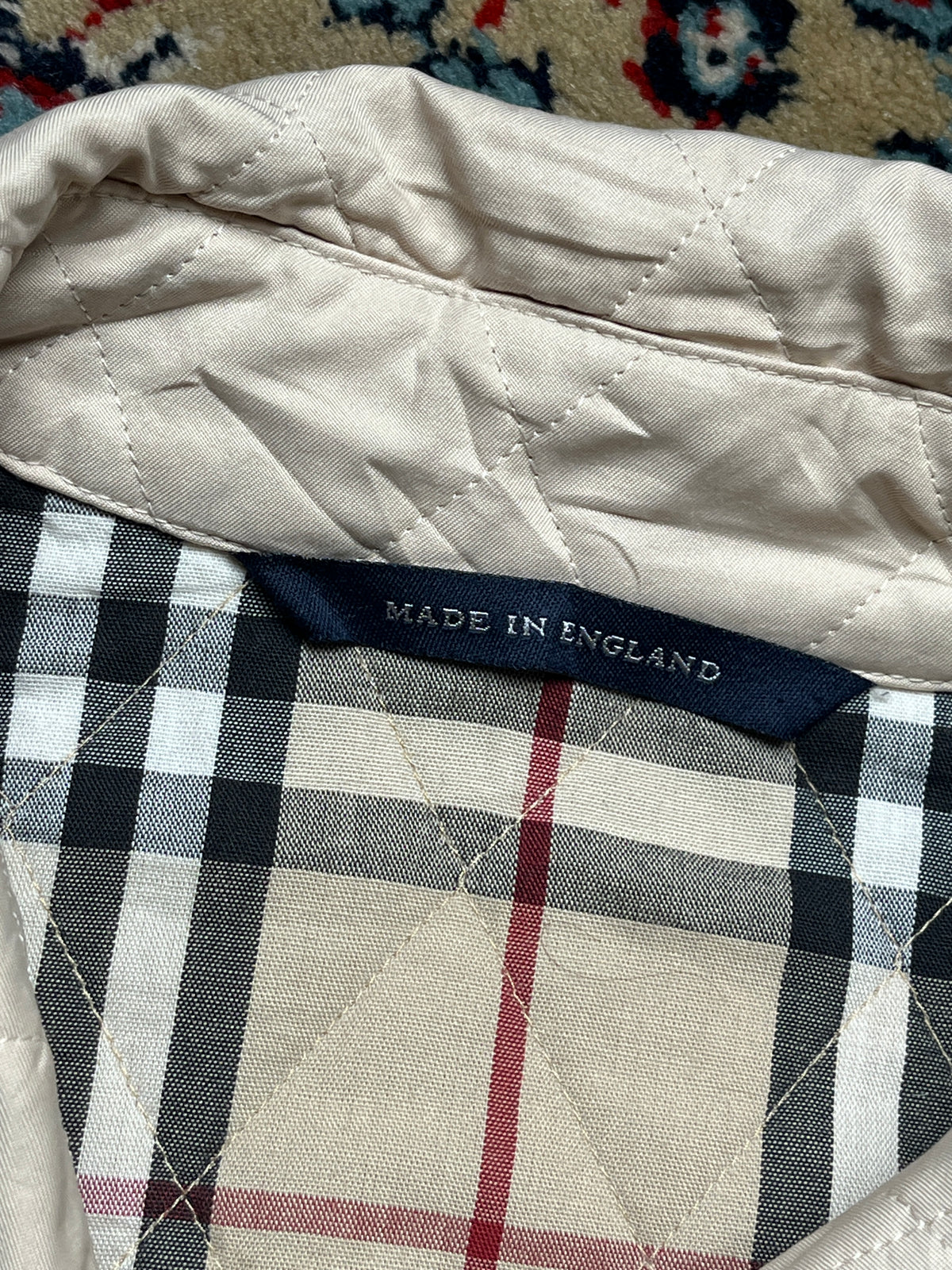 Burberry London Beige Nova Check Lined Diamond Quilted Short Trench Coat - M