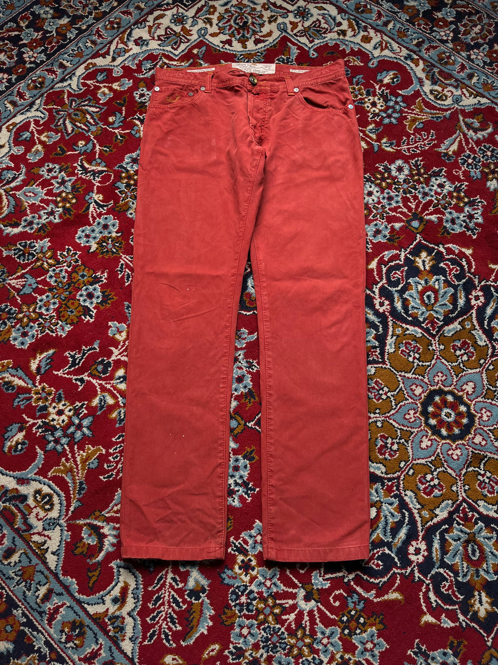 Jacob Cohen Rare Luxury Handmade Italian Salmon Red Straight Fit Jeans - 34