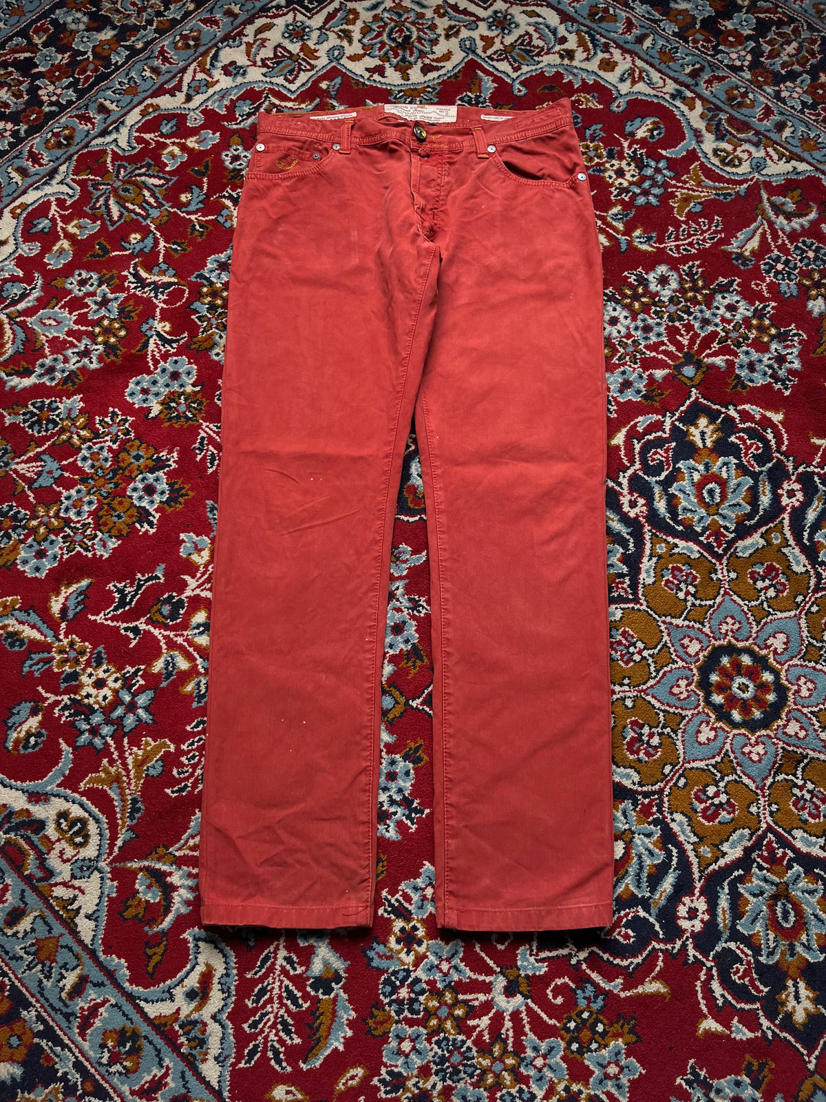 Jacob Cohen Rare Luxury Handmade Italian Salmon Red Straight Fit Jeans - 34