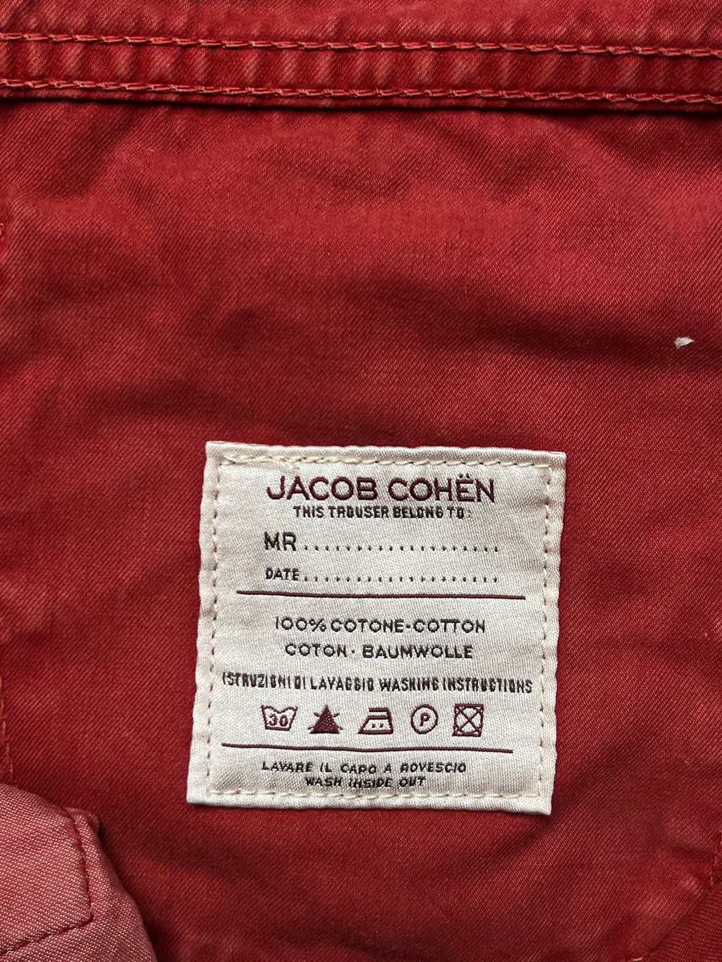 Jacob Cohen Rare Luxury Handmade Italian Salmon Red Straight Fit Jeans - 34
