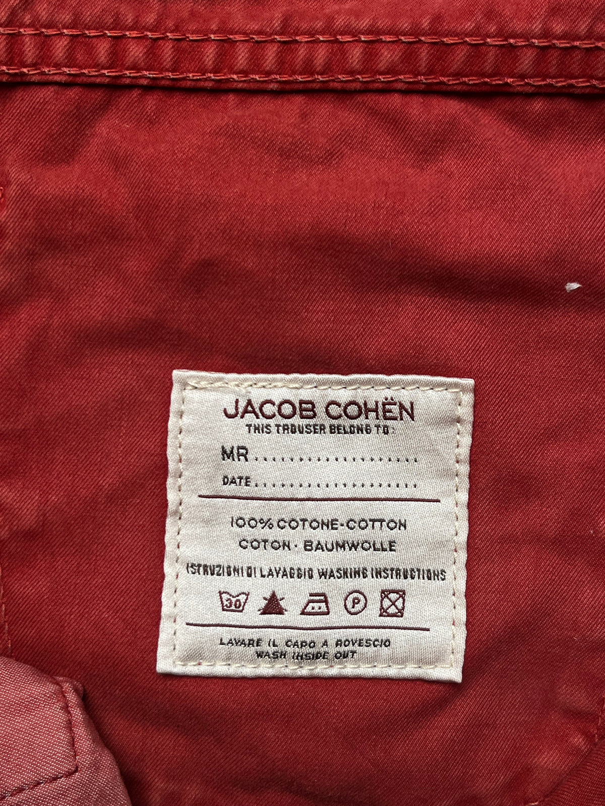 Jacob Cohen Rare Luxury Handmade Italian Salmon Red Straight Fit Jeans - 34