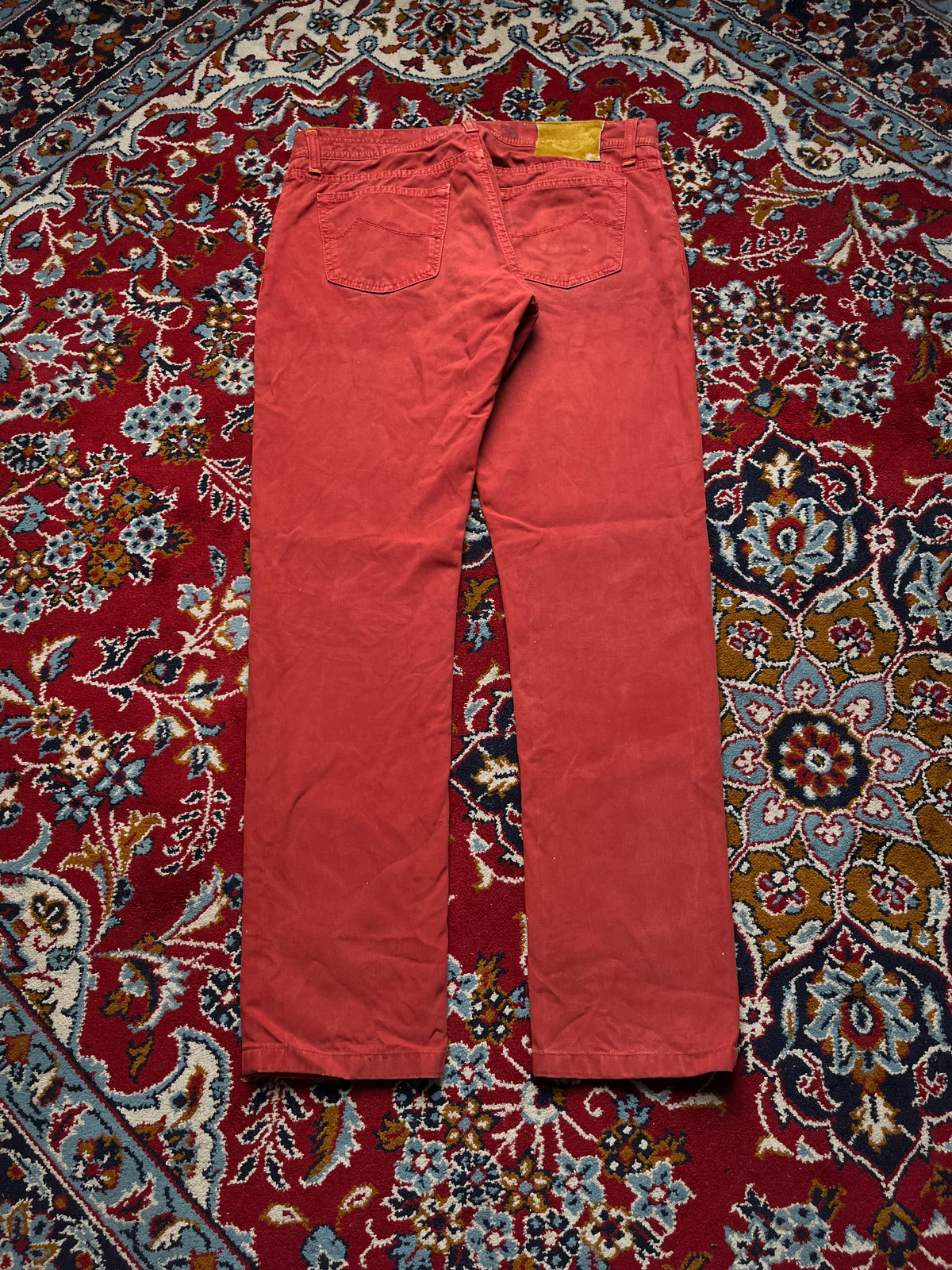 Jacob Cohen Rare Luxury Handmade Italian Salmon Red Straight Fit Jeans - 34