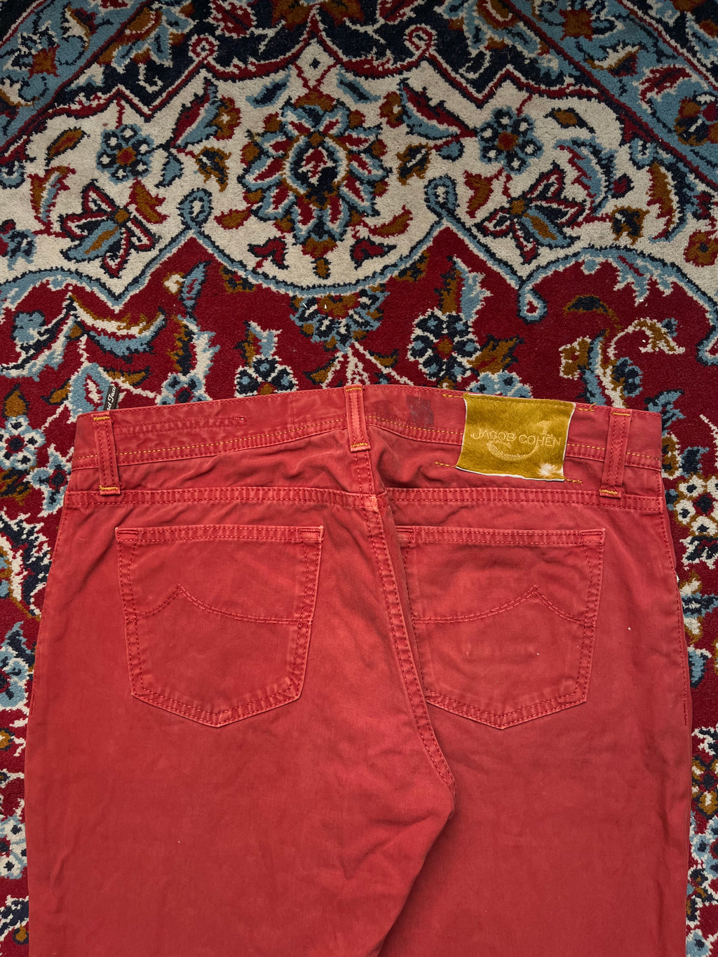 Jacob Cohen Rare Luxury Handmade Italian Salmon Red Straight Fit Jeans - 34