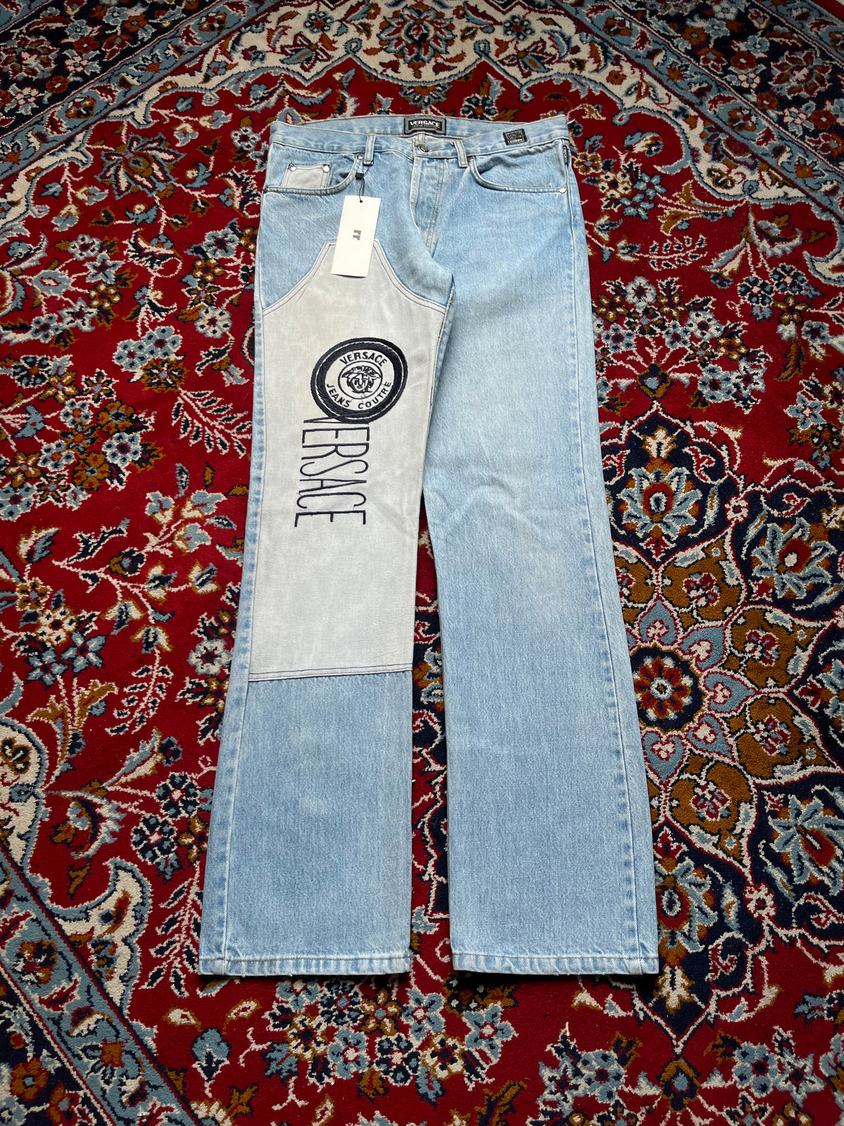 Vintage Versace Jeans Couture Patchwork Spellout Light Washed Jeans - 32