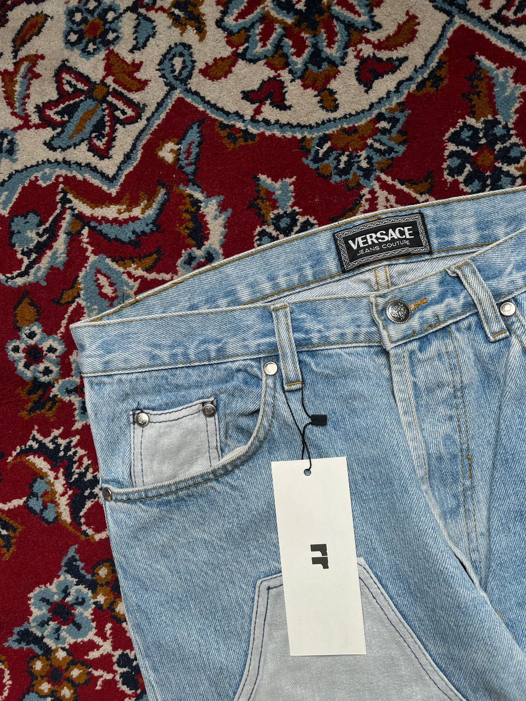 Vintage Versace Jeans Couture Patchwork Spellout Light Washed Jeans - 32