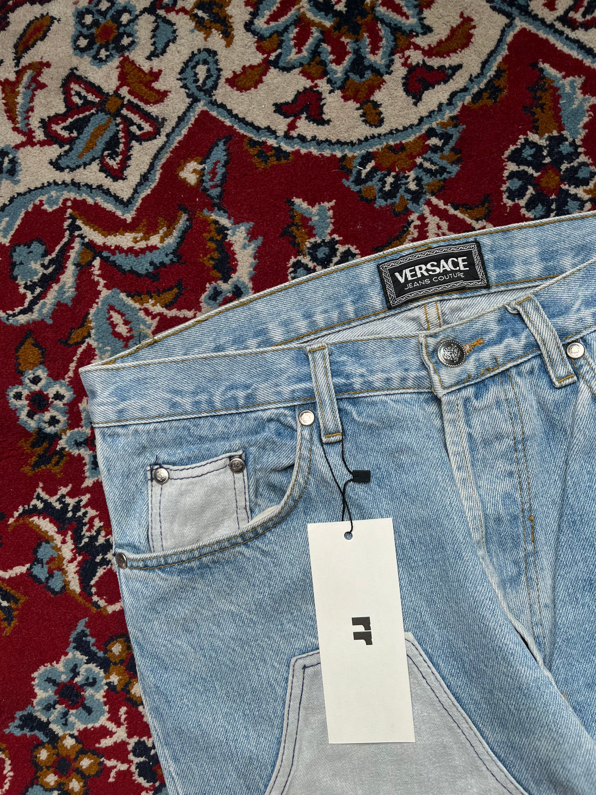 Vintage Versace Jeans Couture Patchwork Spellout Light Washed Jeans - 32