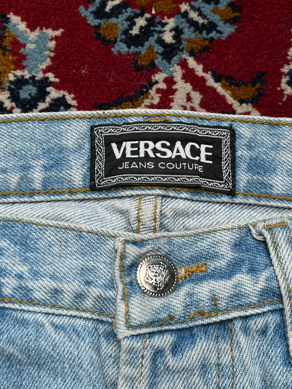 Vintage Versace Jeans Couture Patchwork Spellout Light Washed Jeans - 32