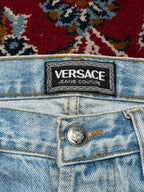 Vintage Versace Jeans Couture Patchwork Spellout Light Washed Jeans - 32