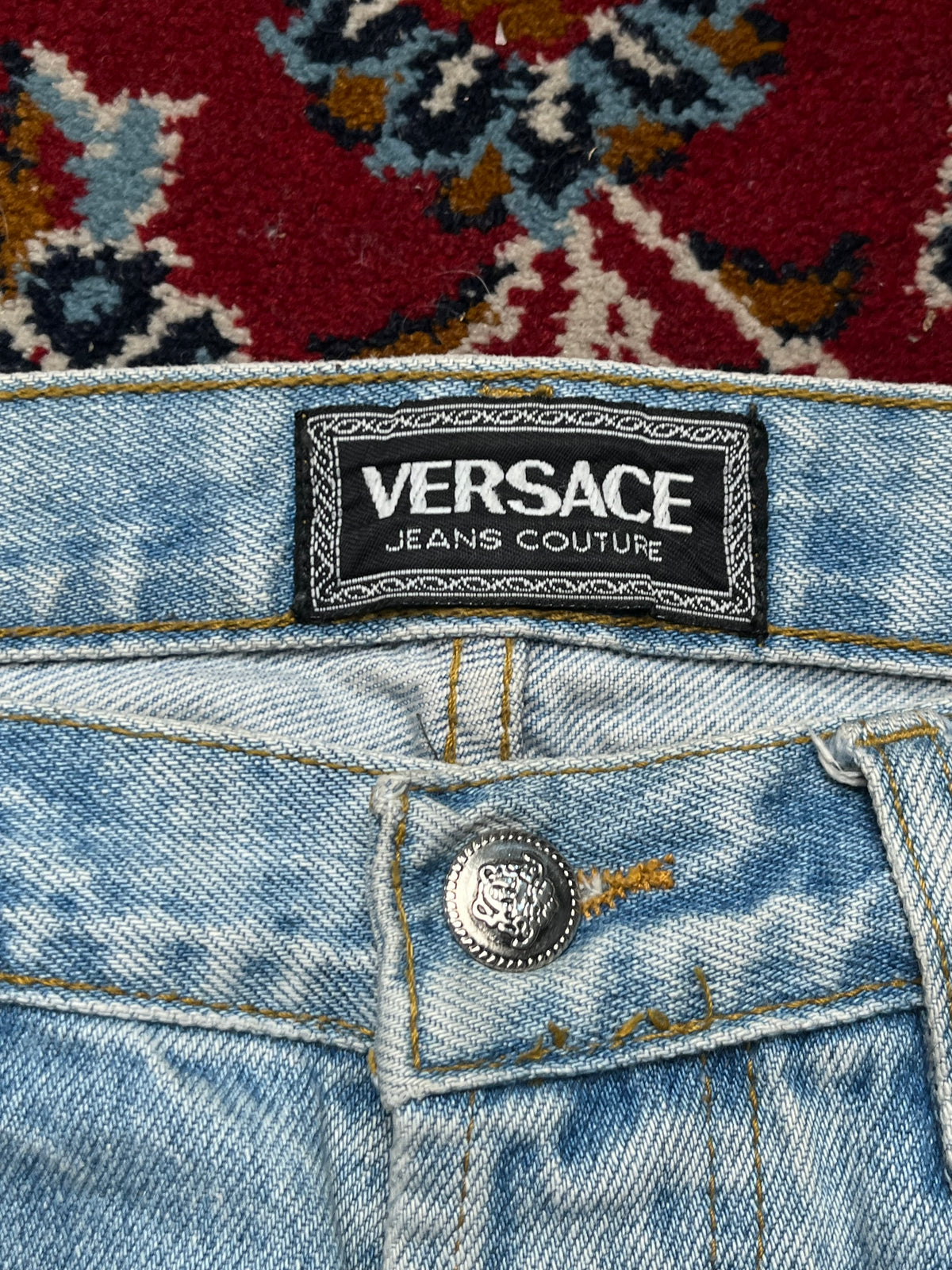 Vintage Versace Jeans Couture Patchwork Spellout Light Washed Jeans - 32