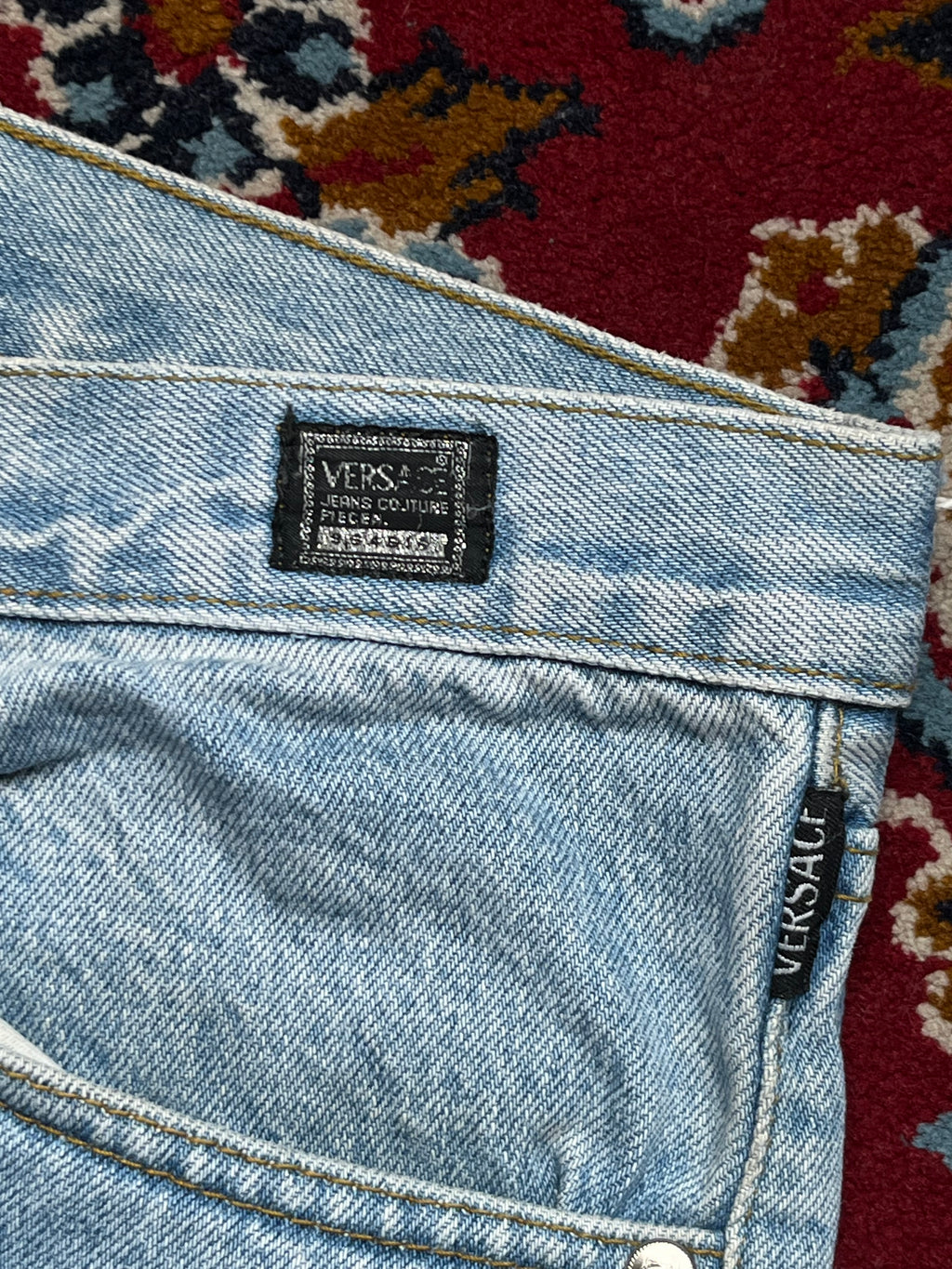 Vintage Versace Jeans Couture Patchwork Spellout Light Washed Jeans - 32