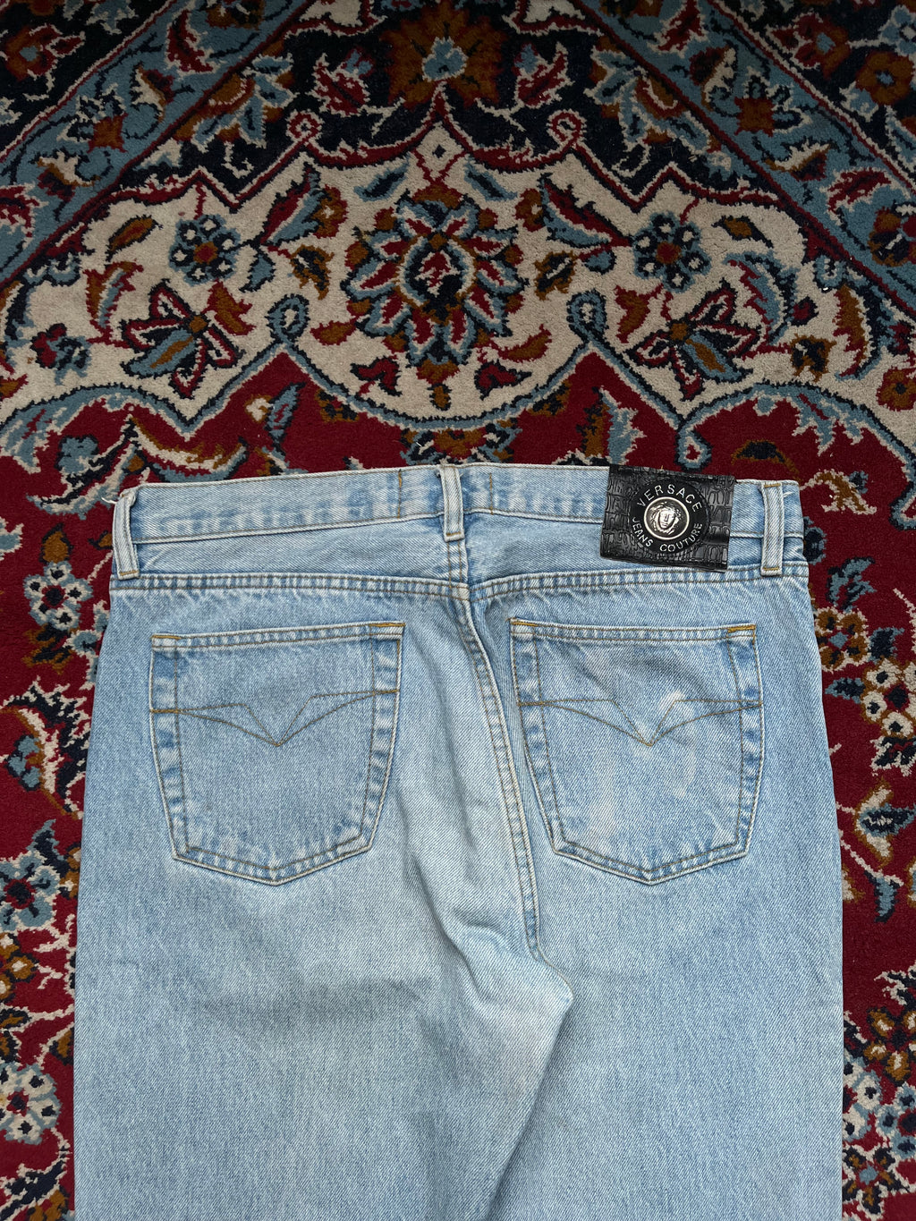 Vintage Versace Jeans Couture Patchwork Spellout Light Washed Jeans - 32