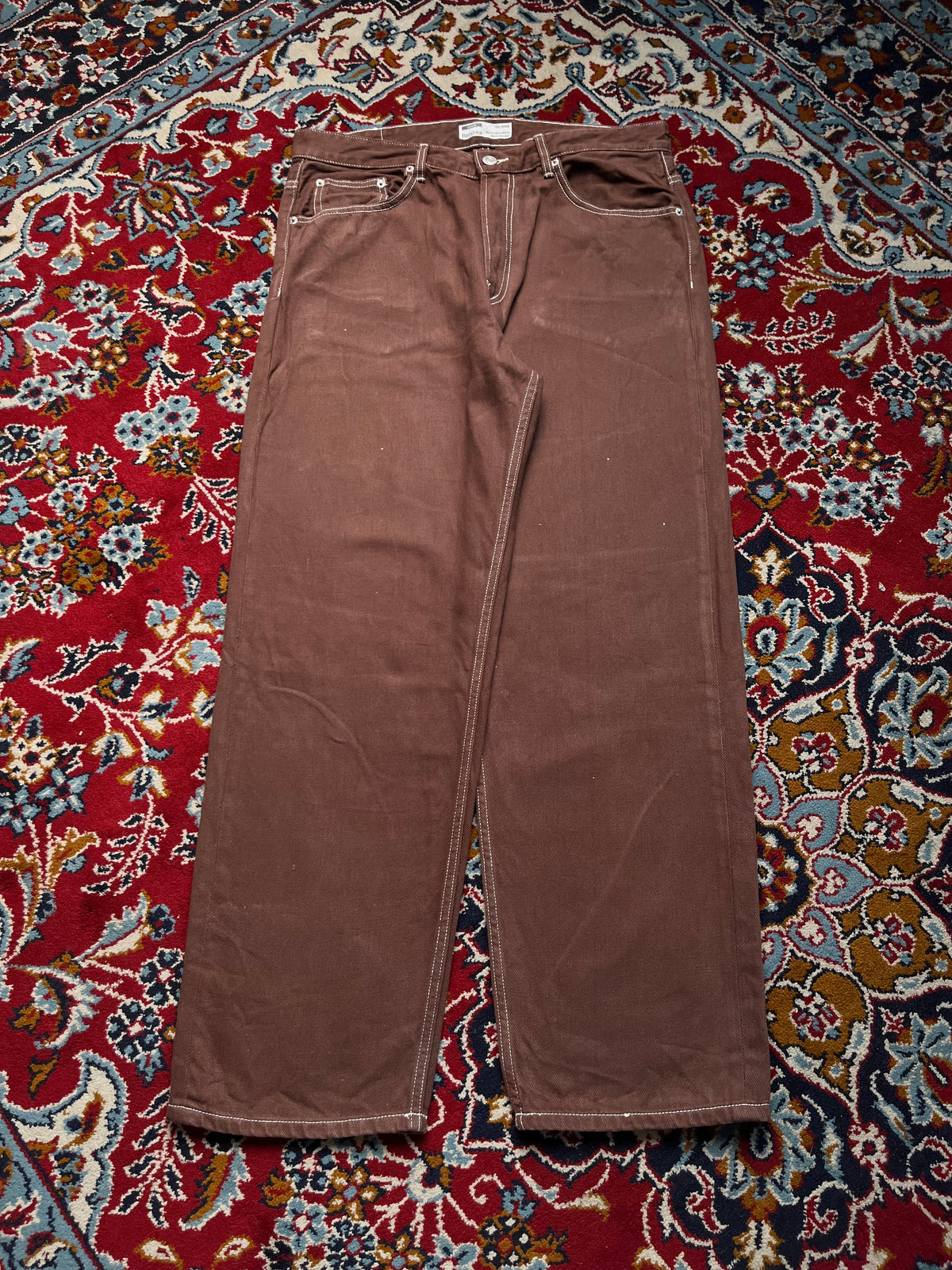 Bershka 90s Wide Fit Contrast Stitch Brown JEANS - 34