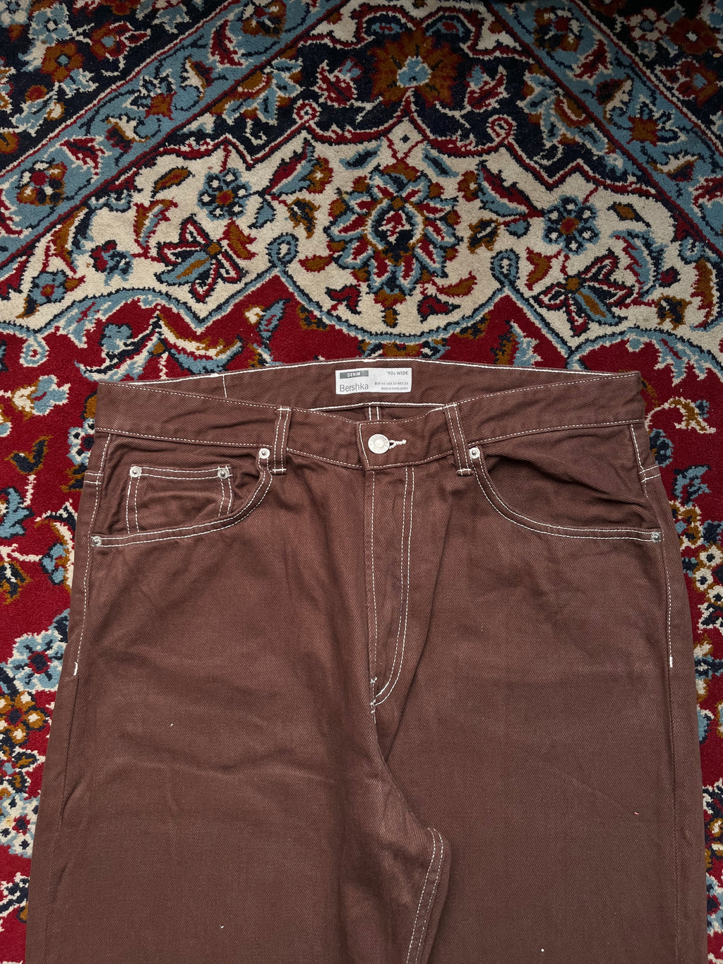 Bershka 90s Wide Fit Contrast Stitch Brown JEANS - 34