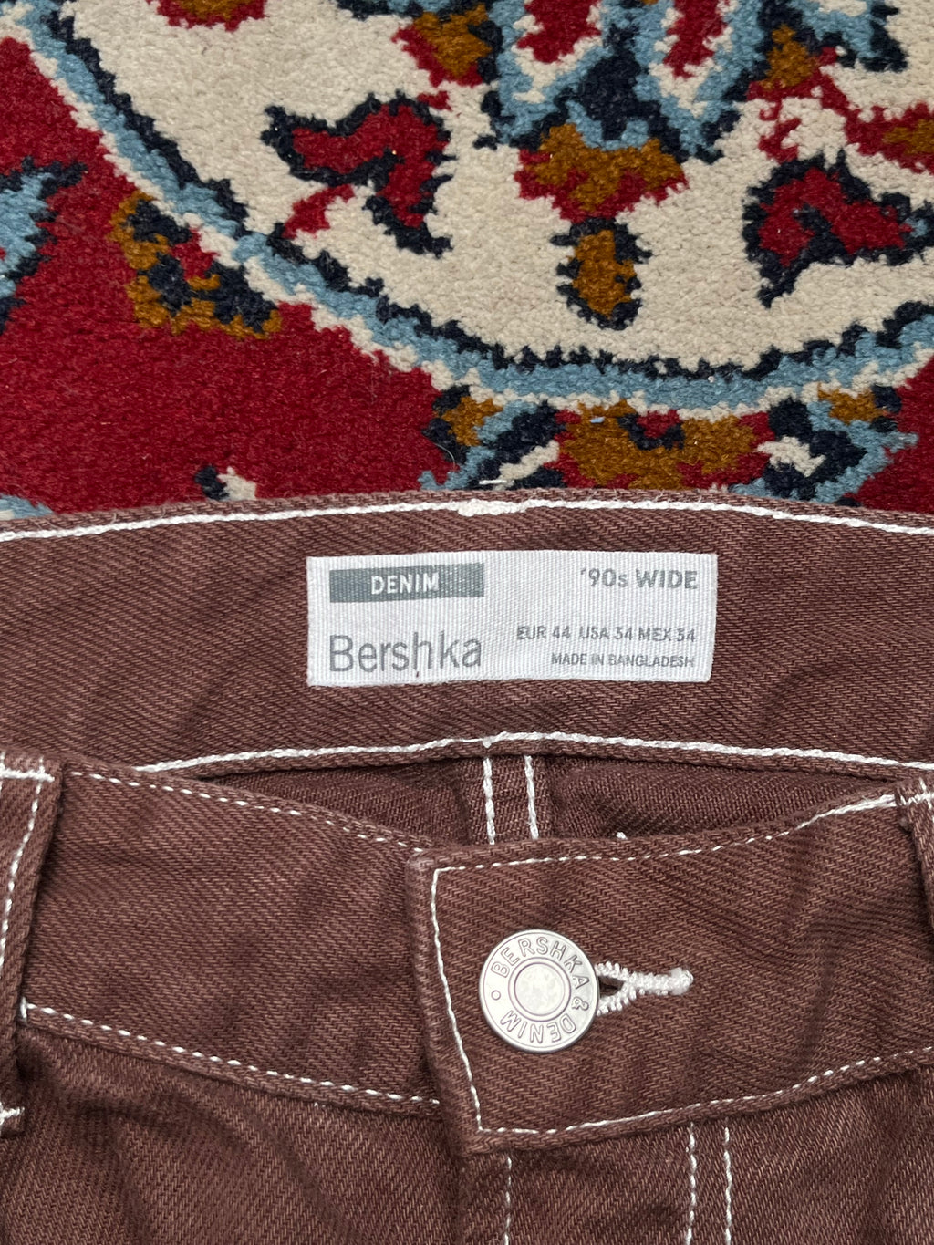 Bershka 90s Wide Fit Contrast Stitch Brown JEANS - 34