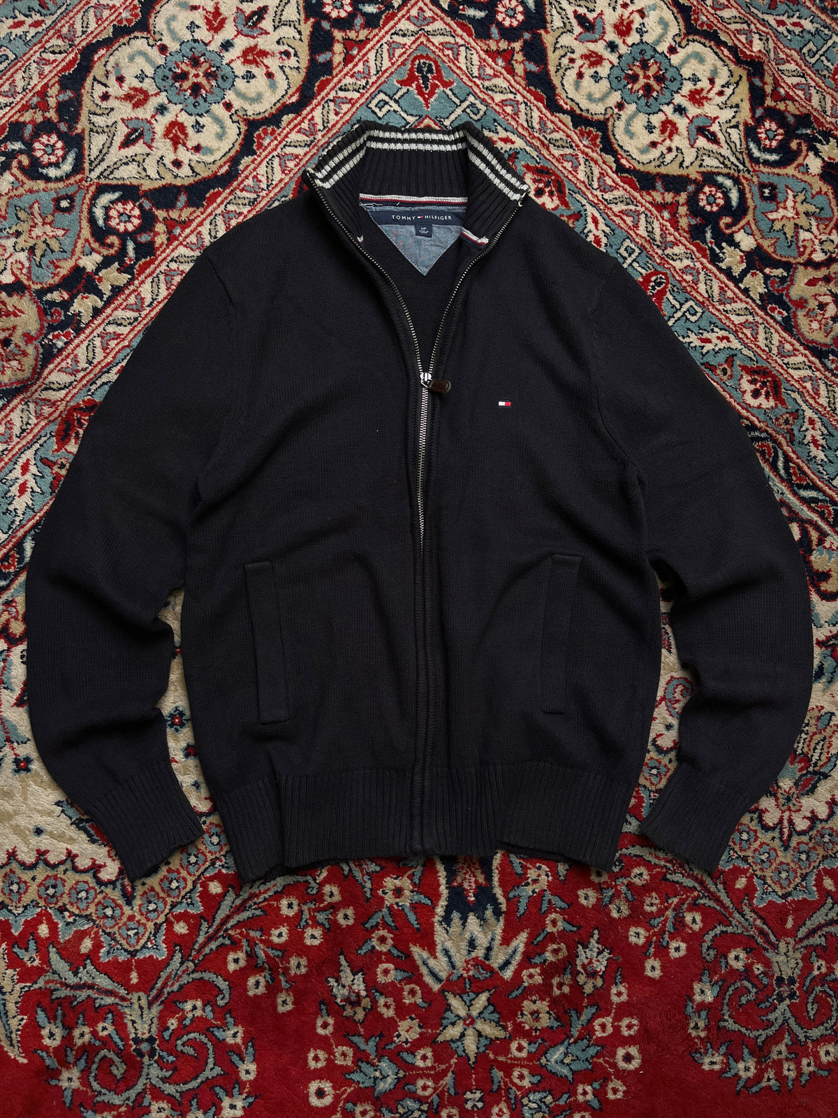 Tommy Hilfiger Ribbed Knit Cotton Mock Neck Zip Sweater- M