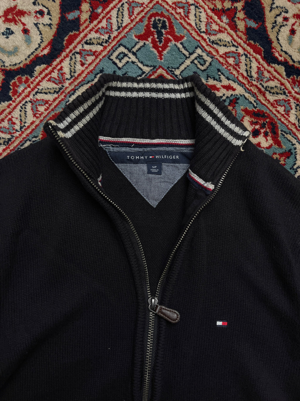 Tommy Hilfiger Ribbed Knit Cotton Mock Neck Zip Sweater- M