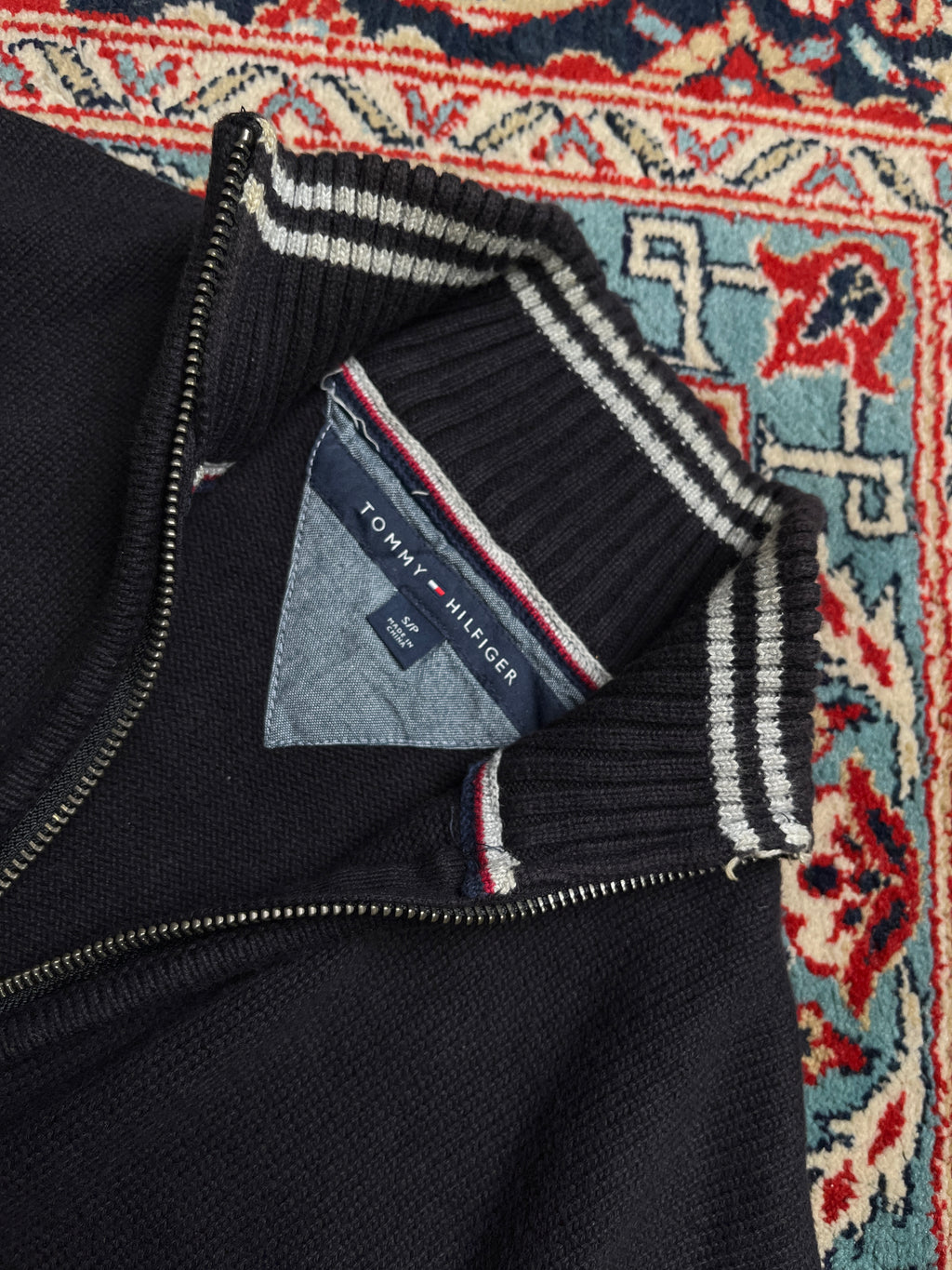 Tommy Hilfiger Ribbed Knit Cotton Mock Neck Zip Sweater- M