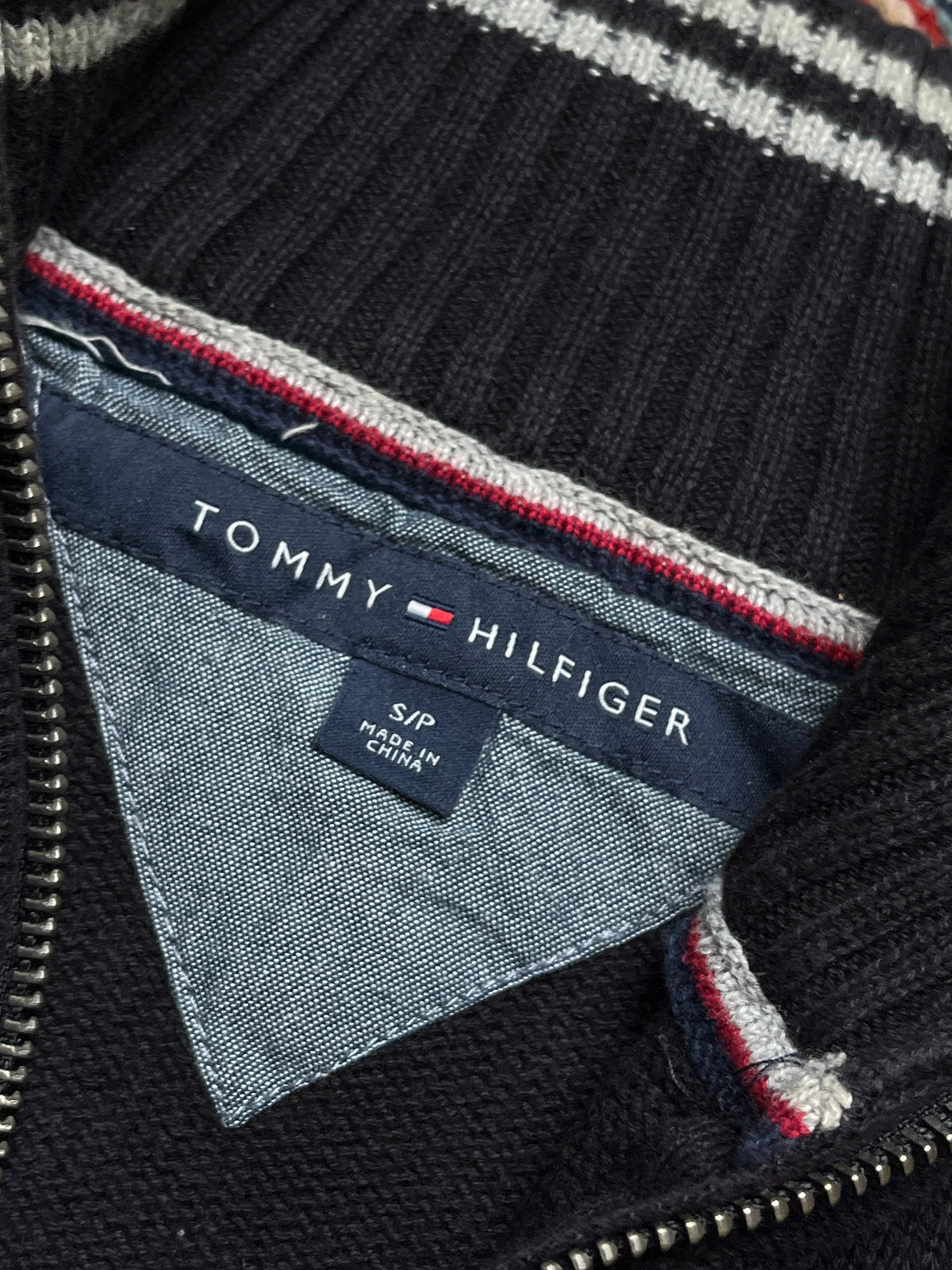 Tommy Hilfiger Ribbed Knit Cotton Mock Neck Zip Sweater- M