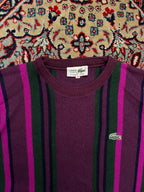 Vintage Chemise Lacoste Wool Striped Crewneck Purple Knit Sweater- M
