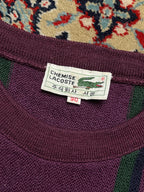 Vintage Chemise Lacoste Wool Striped Crewneck Purple Knit Sweater- M
