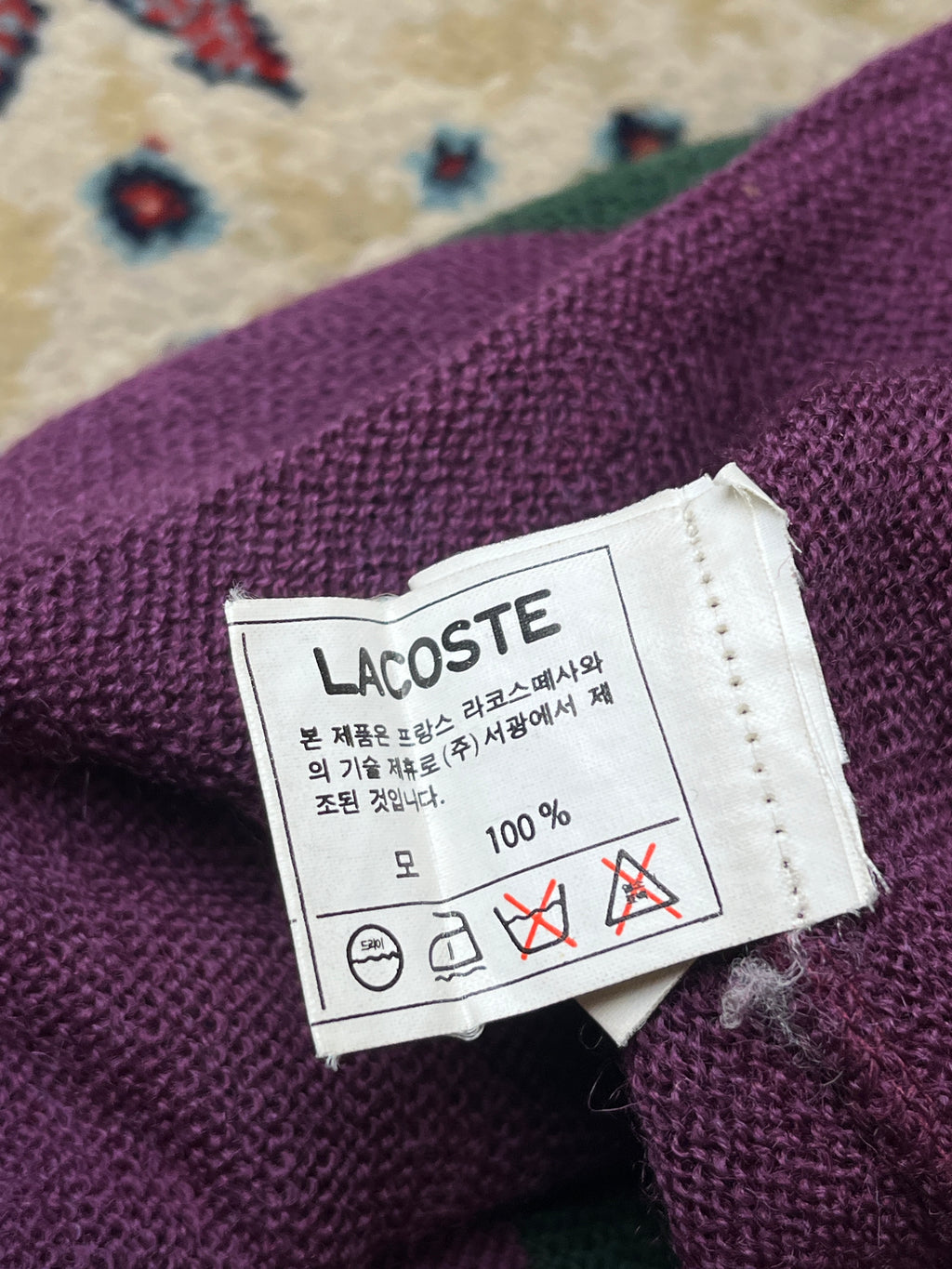 Vintage Chemise Lacoste Wool Striped Crewneck Purple Knit Sweater- M