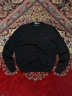 Polo Ralph Lauren Black Wool V-Neck Knit Pullover Sweater - M