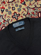 Polo Ralph Lauren Black Wool V-Neck Knit Pullover Sweater - M