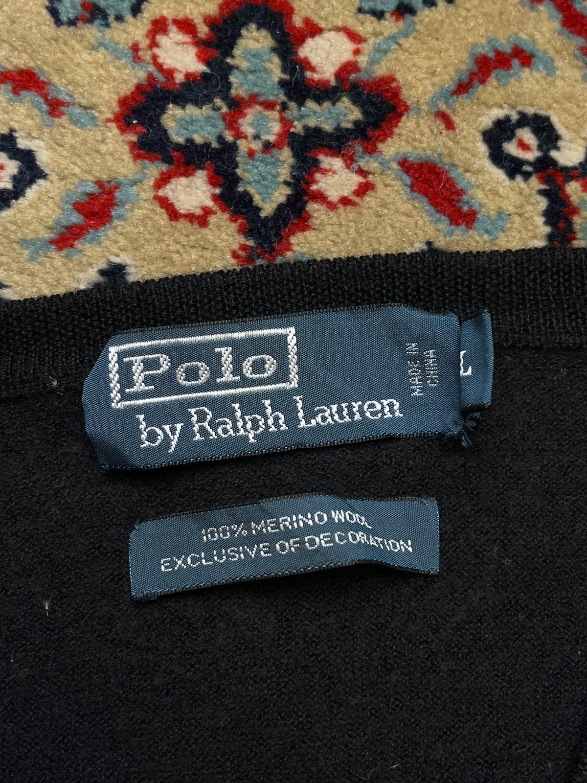 Polo Ralph Lauren Black Wool V-Neck Knit Pullover Sweater - M