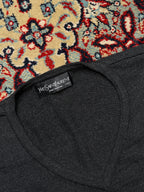 Vintage Yves Saint Laurent YSL Wool Charcoal Grey V-Neck Knit Pullover Sweater - M