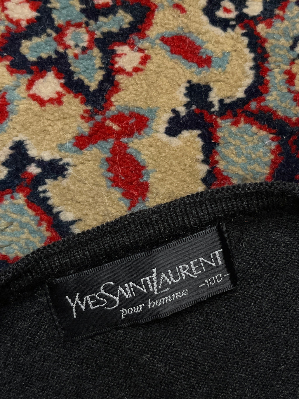 Vintage Yves Saint Laurent YSL Wool Charcoal Grey V-Neck Knit Pullover Sweater - M