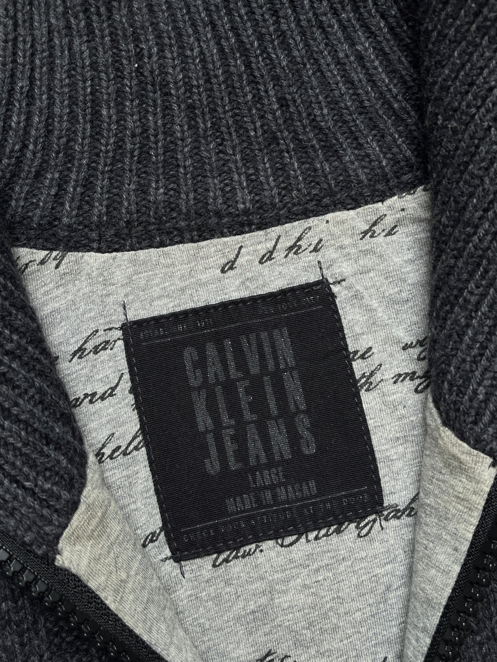 Calvin Klein Jeans Charcoal Wool Zip Cable Knit Sweater - L