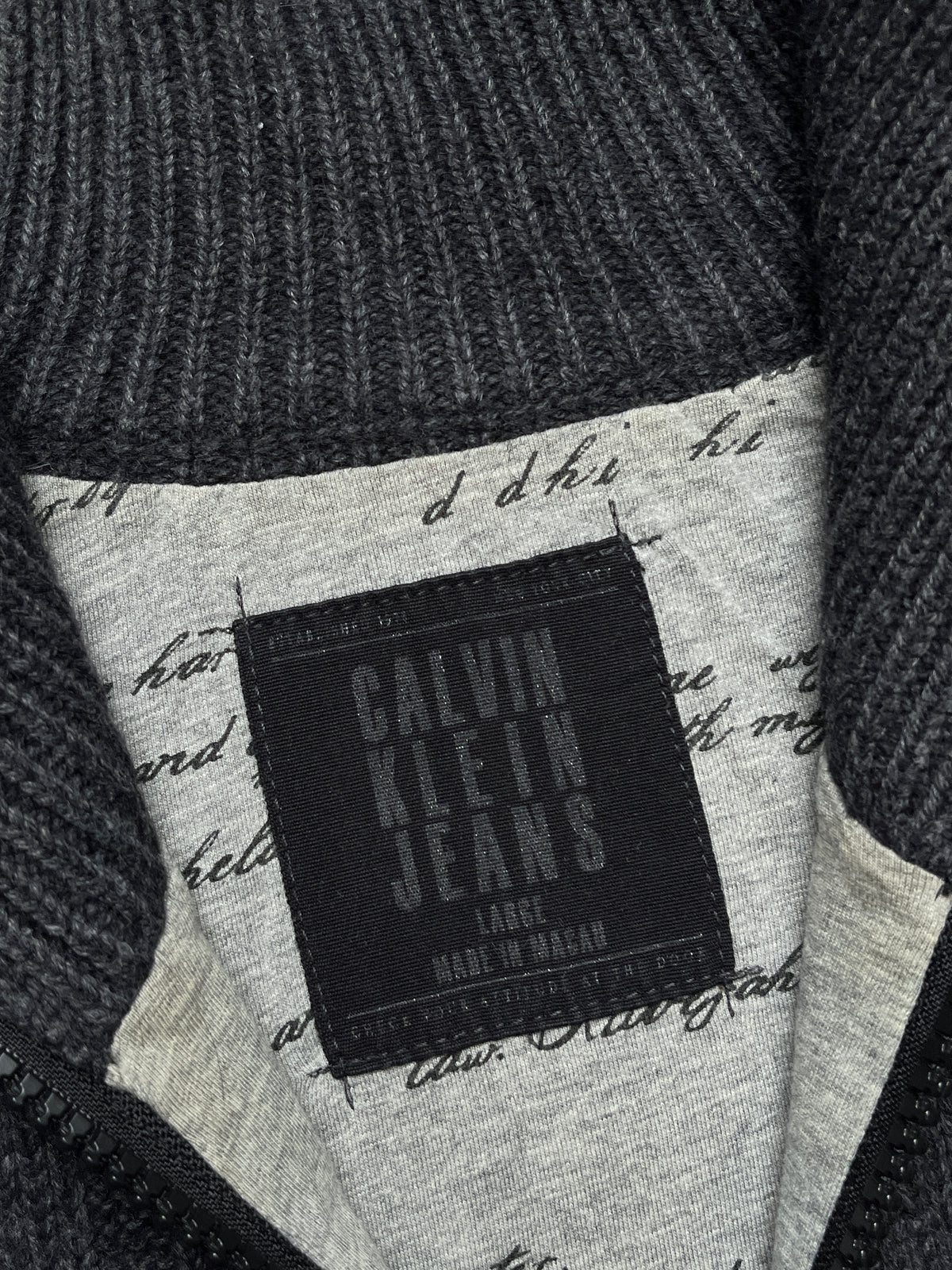 Calvin Klein Jeans Charcoal Wool Zip Cable Knit Sweater - L
