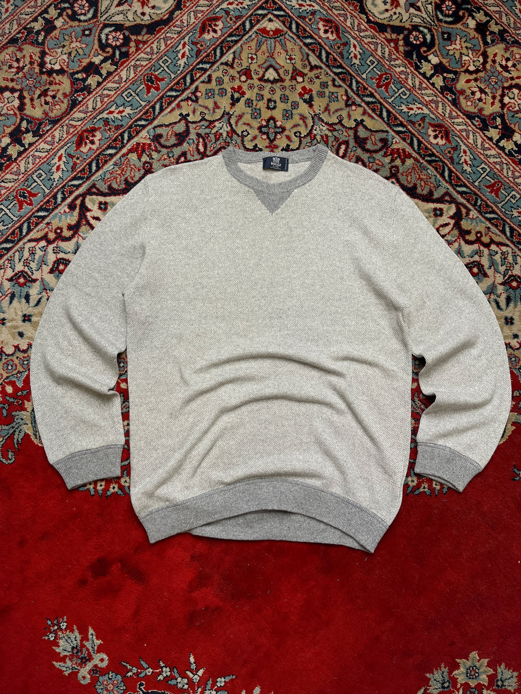 Boggi Milano Wool Grey Crewneck V-Stitch Knit Sweatshirt  - M