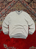 Boggi Milano Wool Grey Crewneck V-Stitch Knit Sweatshirt  - M