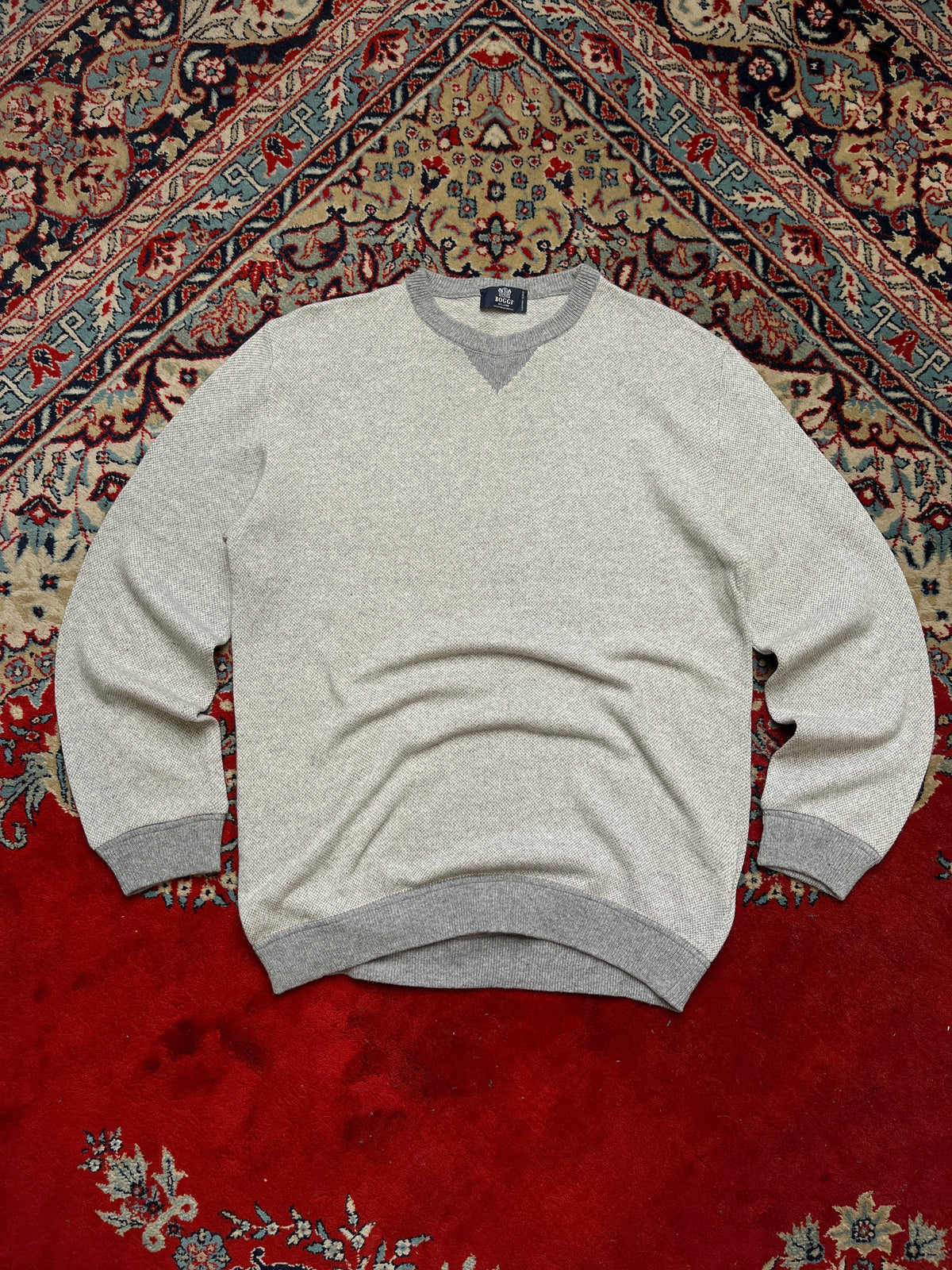 Boggi Milano Wool Grey Crewneck V-Stitch Knit Sweatshirt  - M