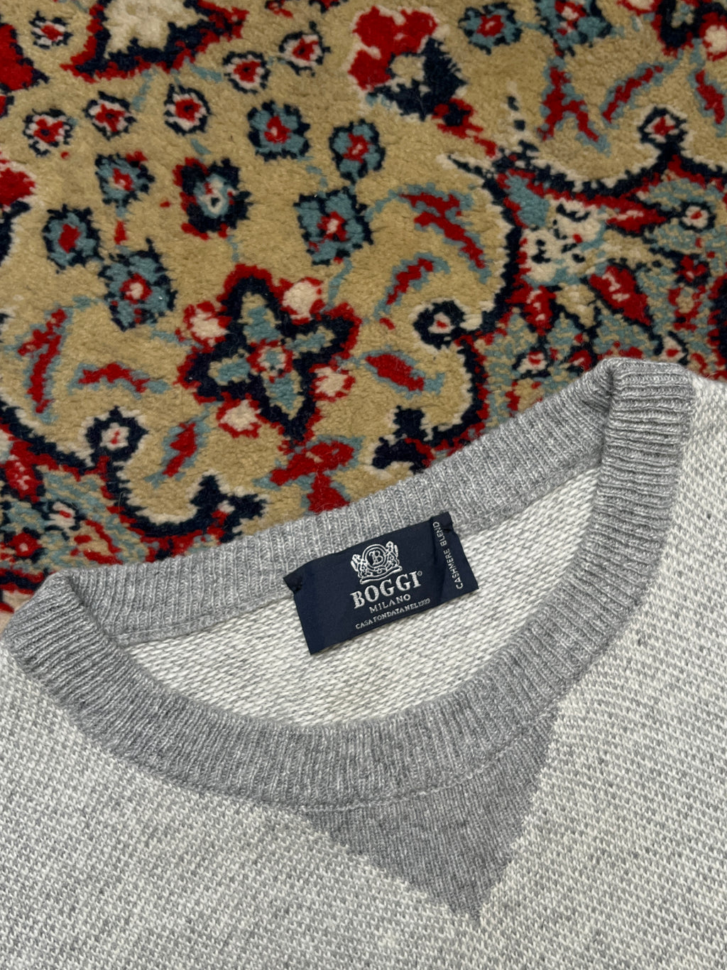 Boggi Milano Wool Grey Crewneck V-Stitch Knit Sweatshirt  - M